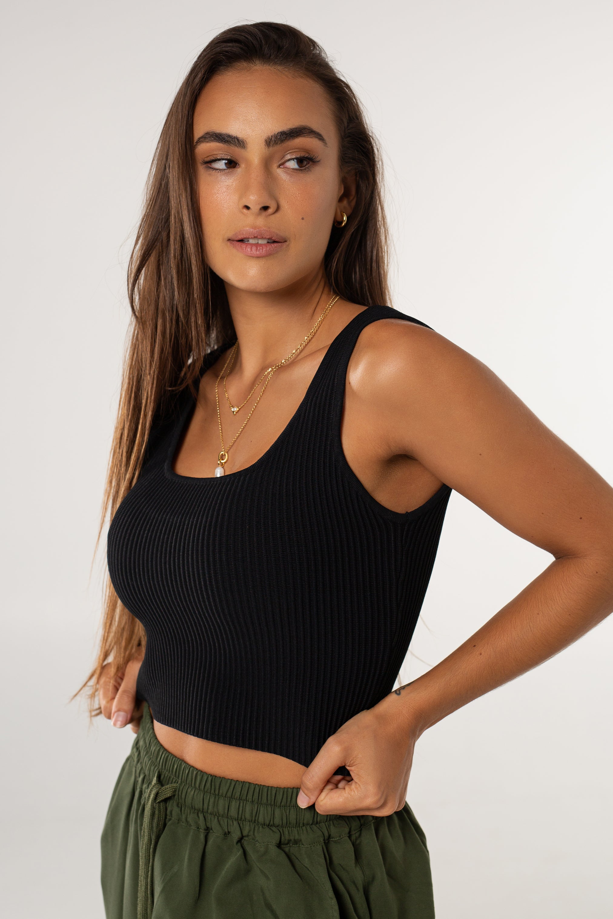 Breeze Ribbed Cropped Tank - Black image 2