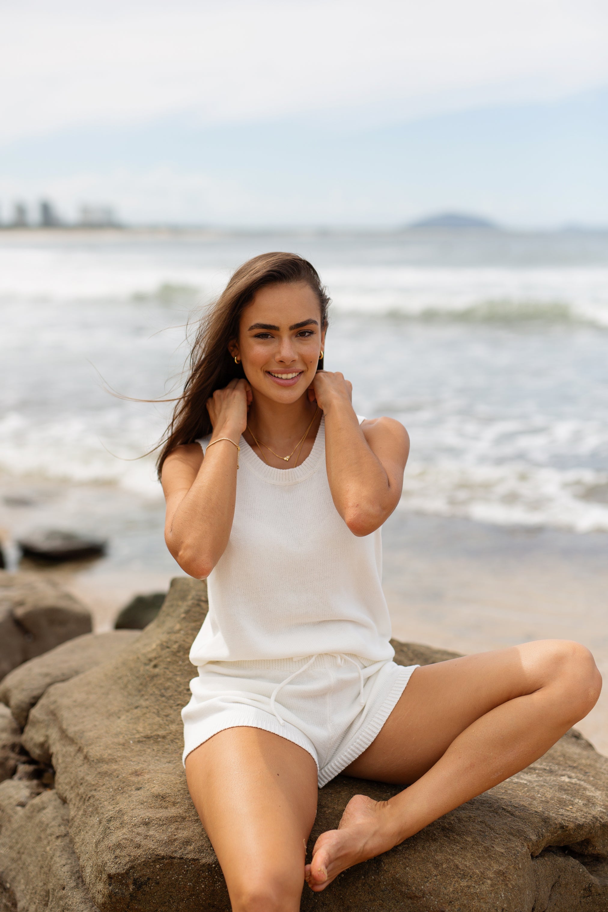 Serena Cotton Sleeveless Knit Top - White