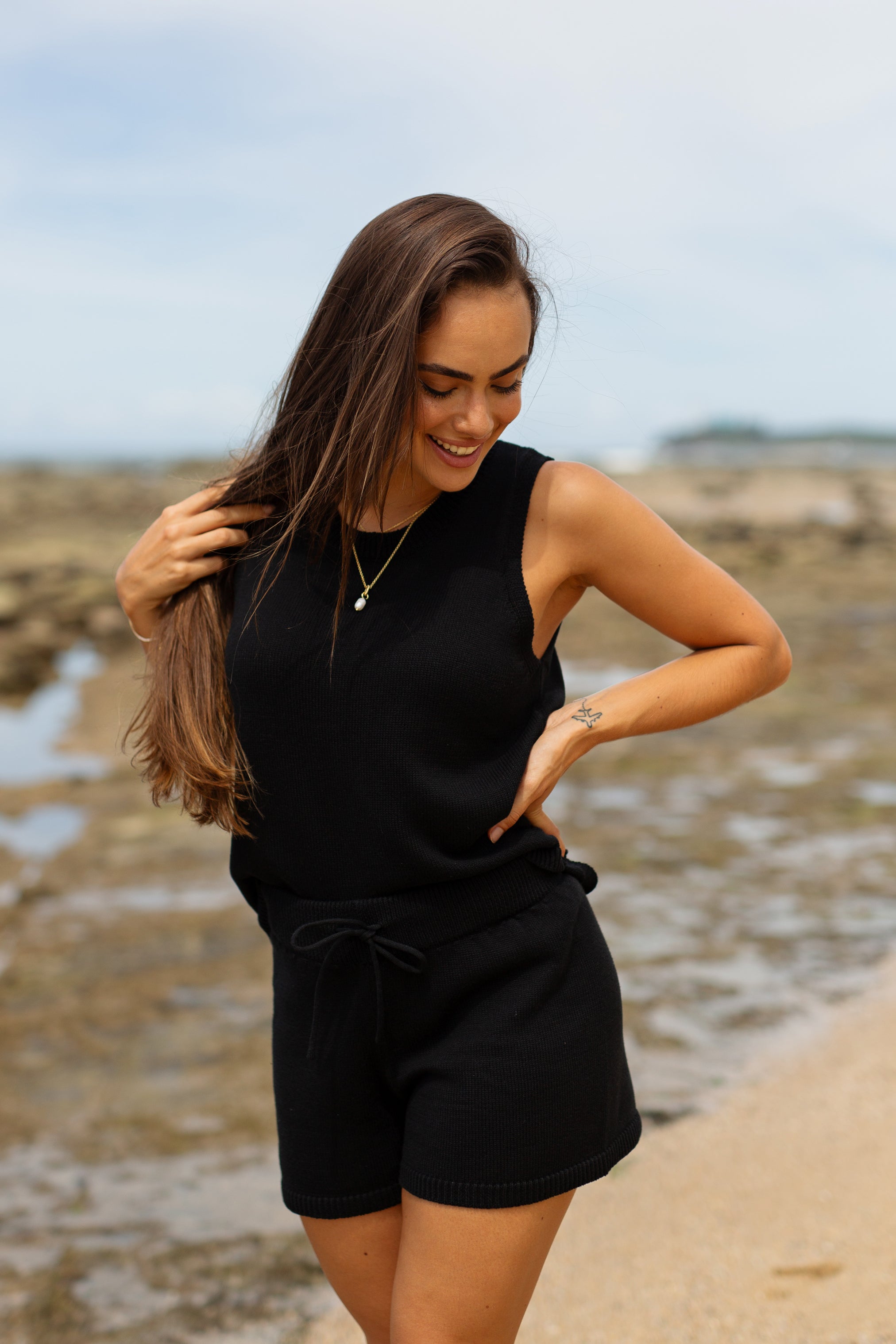 Serena Cotton Knit Shorts - Black