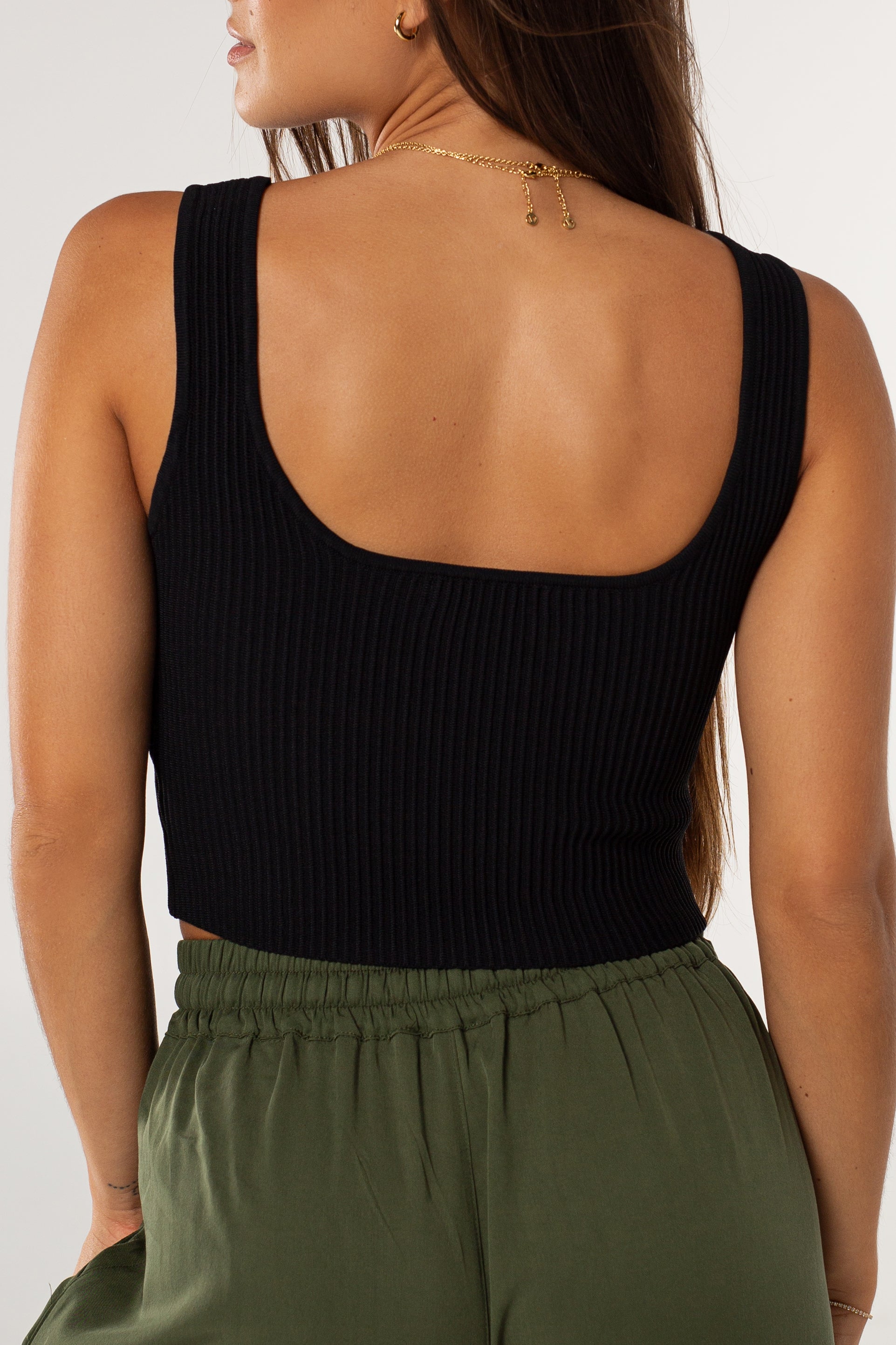 Breeze Ribbed Cropped Tank - Black image 1